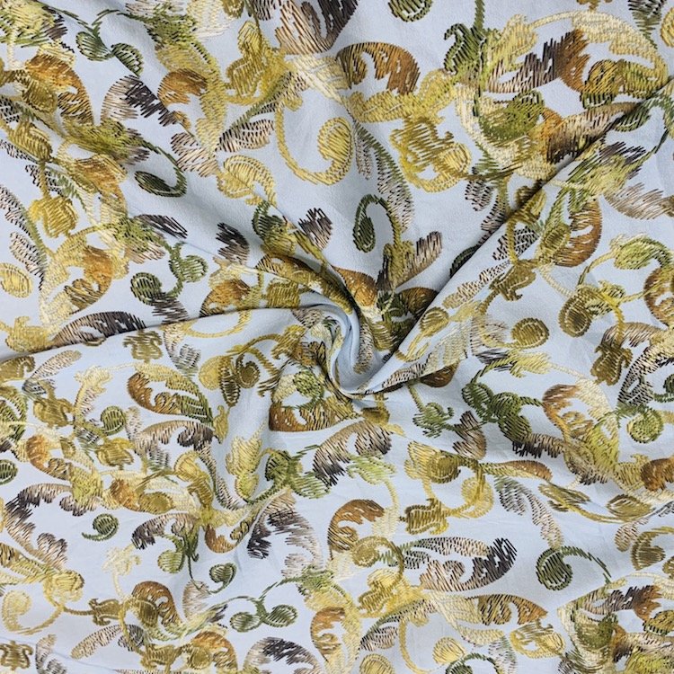 Golden Pattern Spun Silk Tulle Clothes Dress Printing Embroidery Fabric