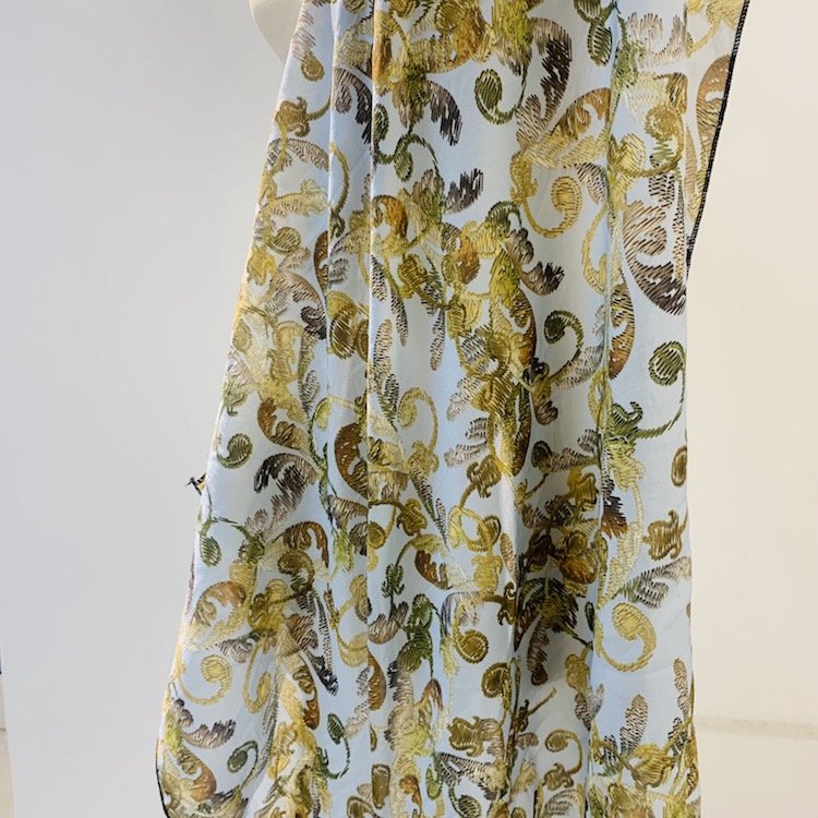 Golden Pattern Spun Silk Tulle Clothes Dress Printing Embroidery Fabric