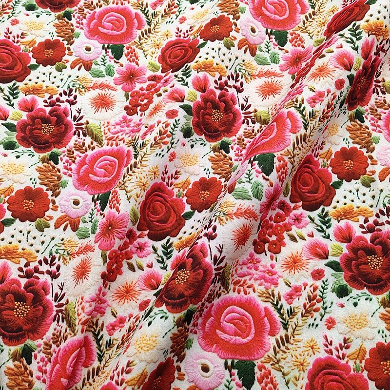 3D imitation embroidery digital print TC fabric polyester cotton flower designer sewing quilting DIY material textile