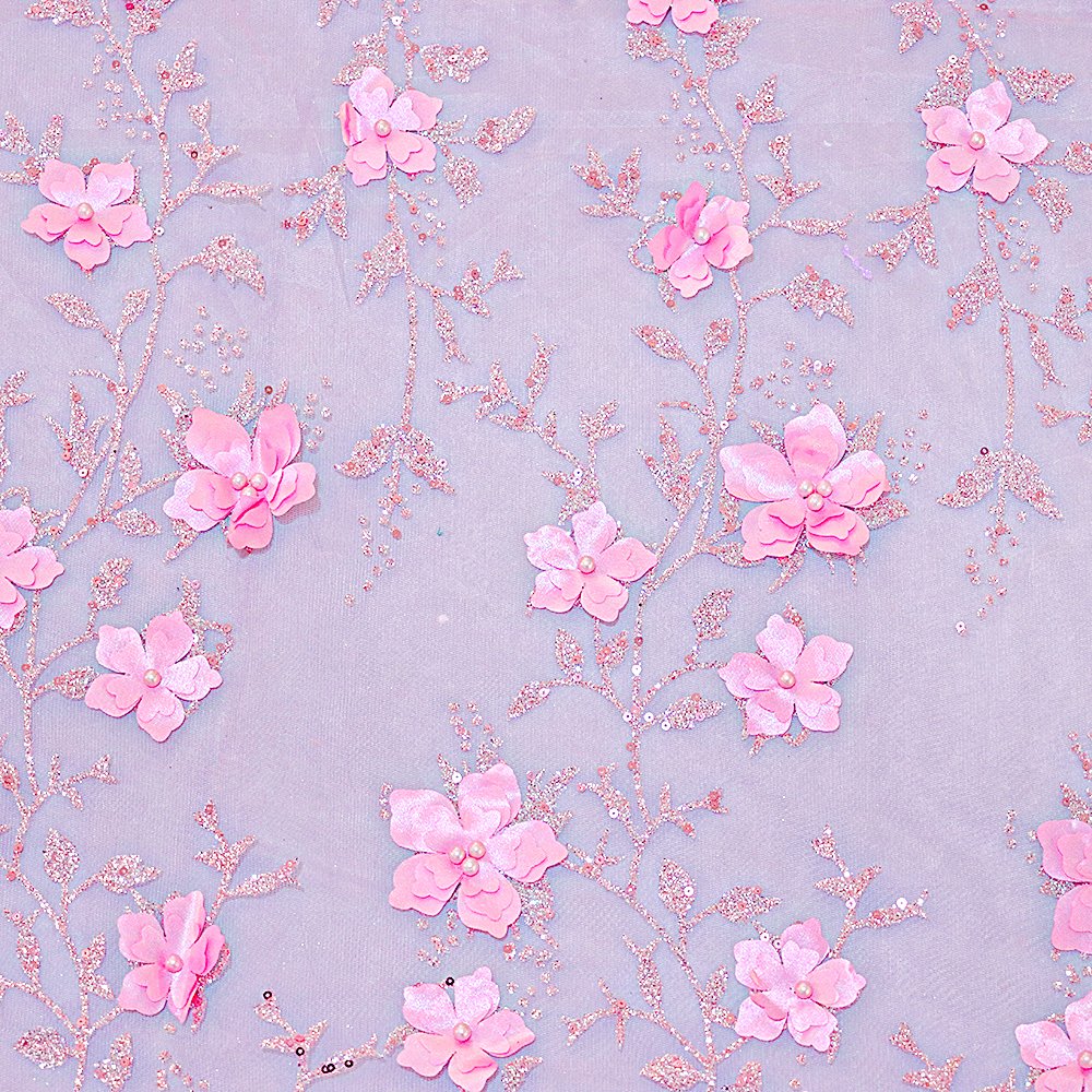 Multi-Color 3D Embroidery Fabric 100% Polyester 3D Flower Lace Fabric For Dress