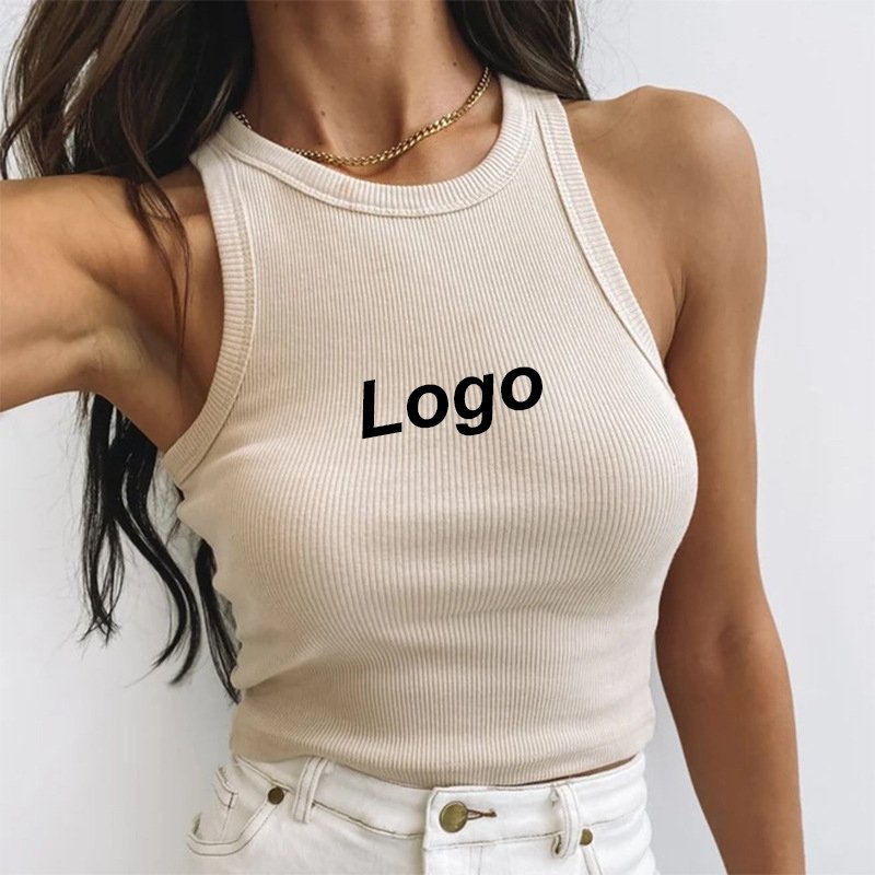 Customizable Women's Solid White Ribbed Crop Tops Square Collar Singlet Sustainable Short Ribbed Cropped Singlet