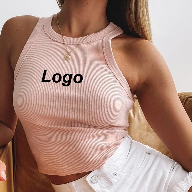 Customizable Women's Solid White Ribbed Crop Tops Square Collar Singlet Sustainable Short Ribbed Cropped Singlet