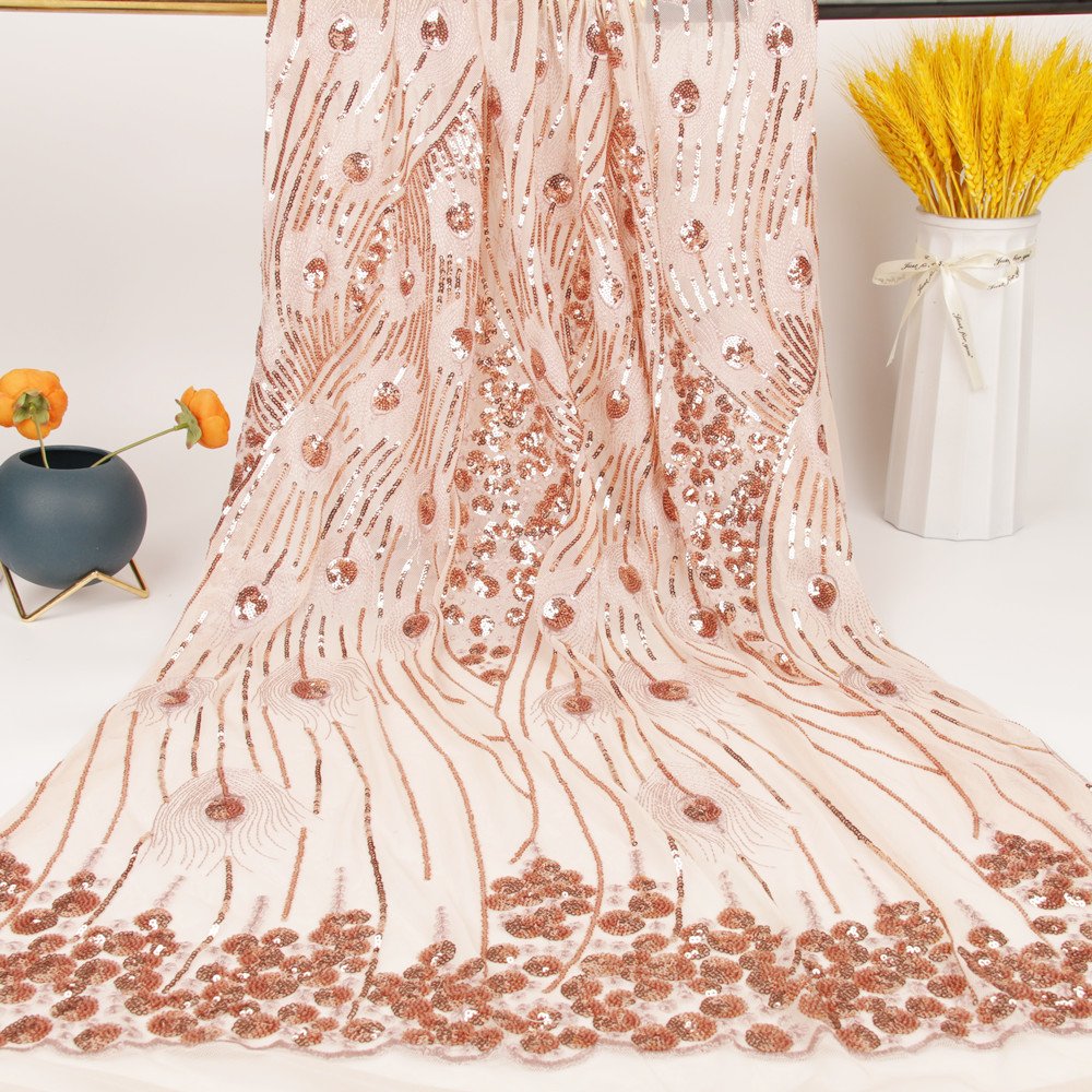 china organza embroidery fabric, competitive price sequin evening dresses fabric/