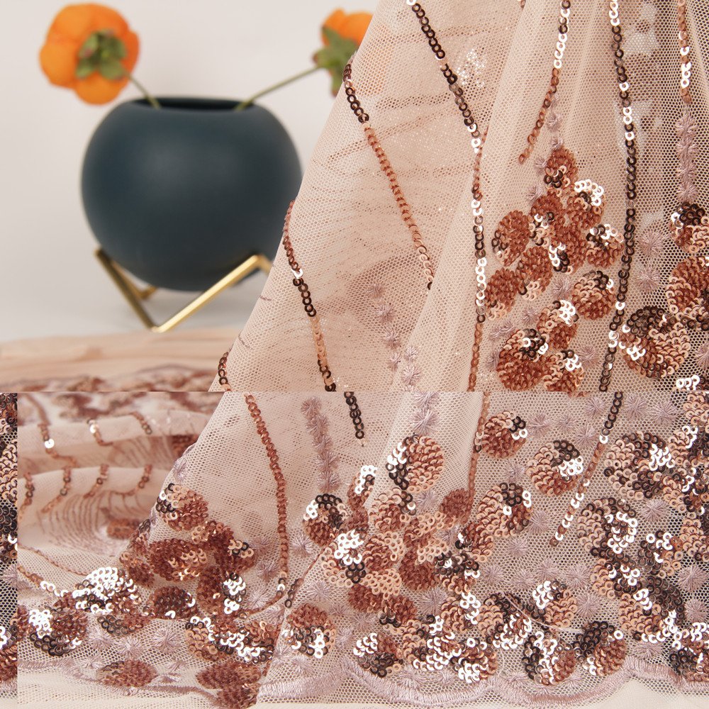 china organza embroidery fabric, competitive price sequin evening dresses fabric/