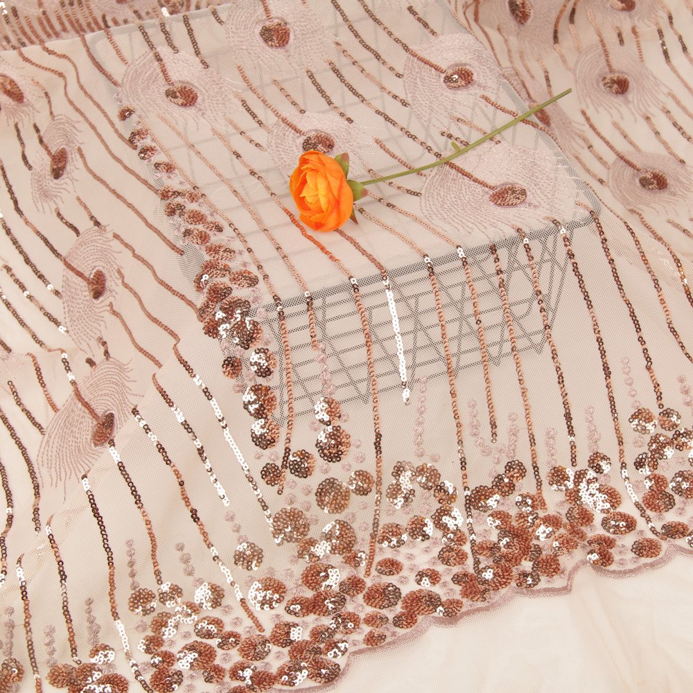 china organza embroidery fabric, competitive price sequin evening dresses fabric/