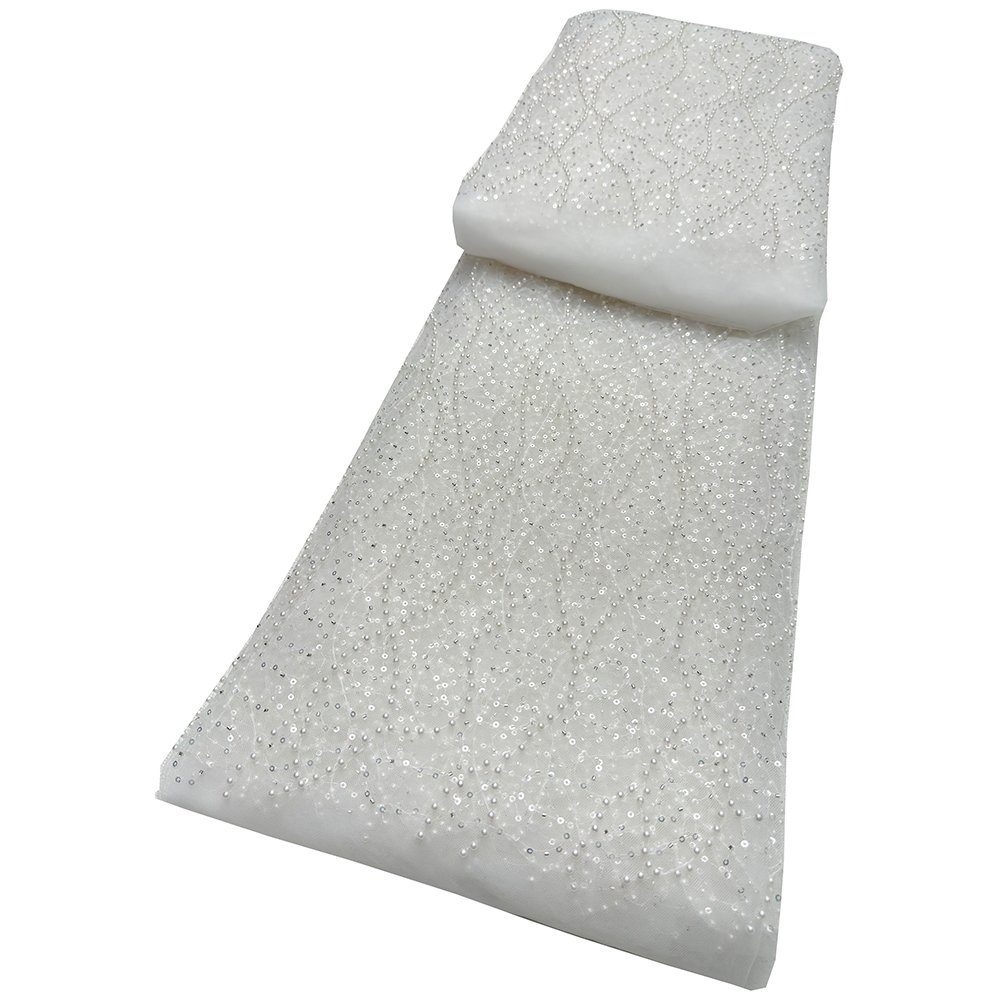 NI.AI Tulle Net African Lace Fabric Beaded Lace 2024 Nigeria Sequin Net Fabric with Pearl for Wedding Evening Dress