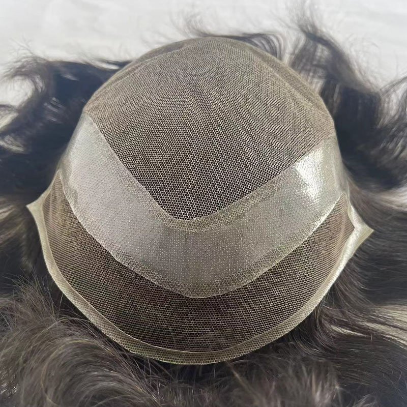 Mens Wig Handsome Male Hairpiece 100% real indian human hair lace front and pu around base Toupee for Men Daily Party Use