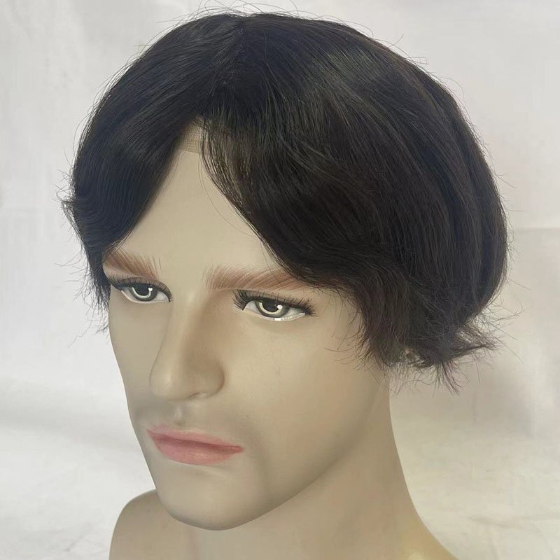 Mens Wig Handsome Male Hairpiece 100% real indian human hair lace front and pu around base Toupee for Men Daily Party Use