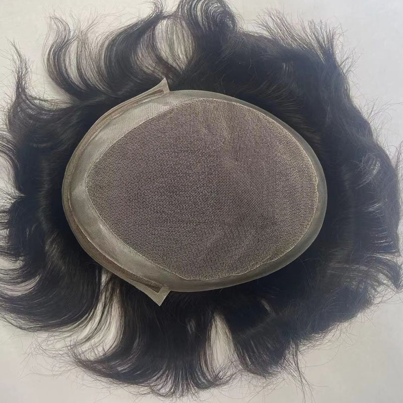 Mens Wig Handsome Male Hairpiece 100% real indian human hair lace front and pu around base Toupee for Men Daily Party Use
