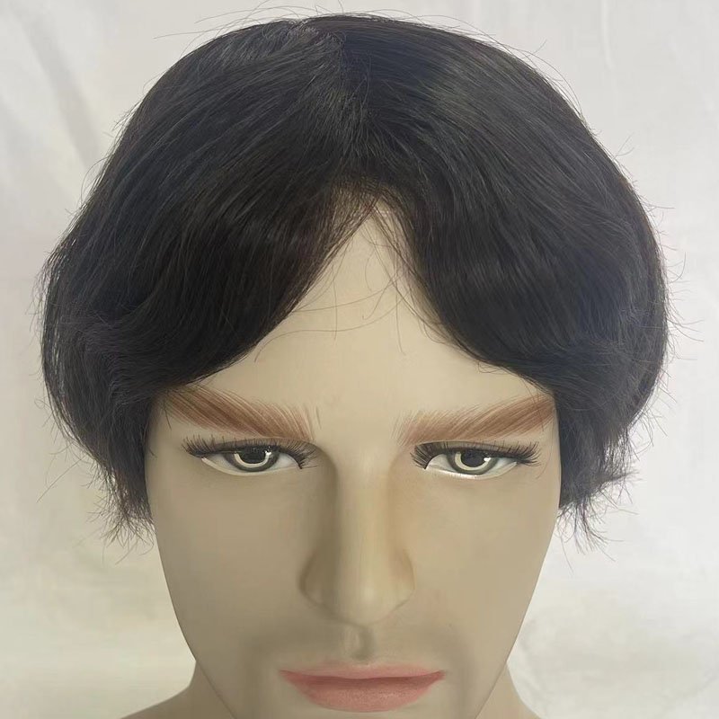 Mens Wig Handsome Male Hairpiece 100% real indian human hair lace front and pu around base Toupee for Men Daily Party Use
