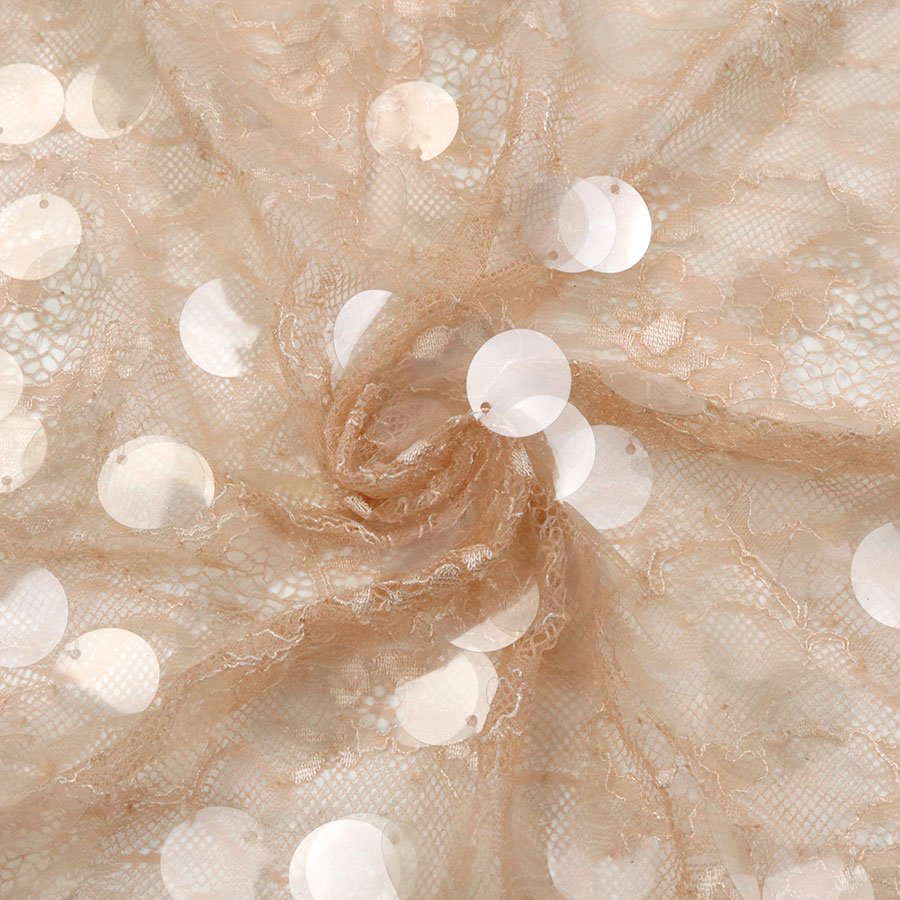 Light 18mm Large Spangle Embroidery Nylon Lace Ground Transparent Sequin Fabric for Wedding Dress Bridal Gown