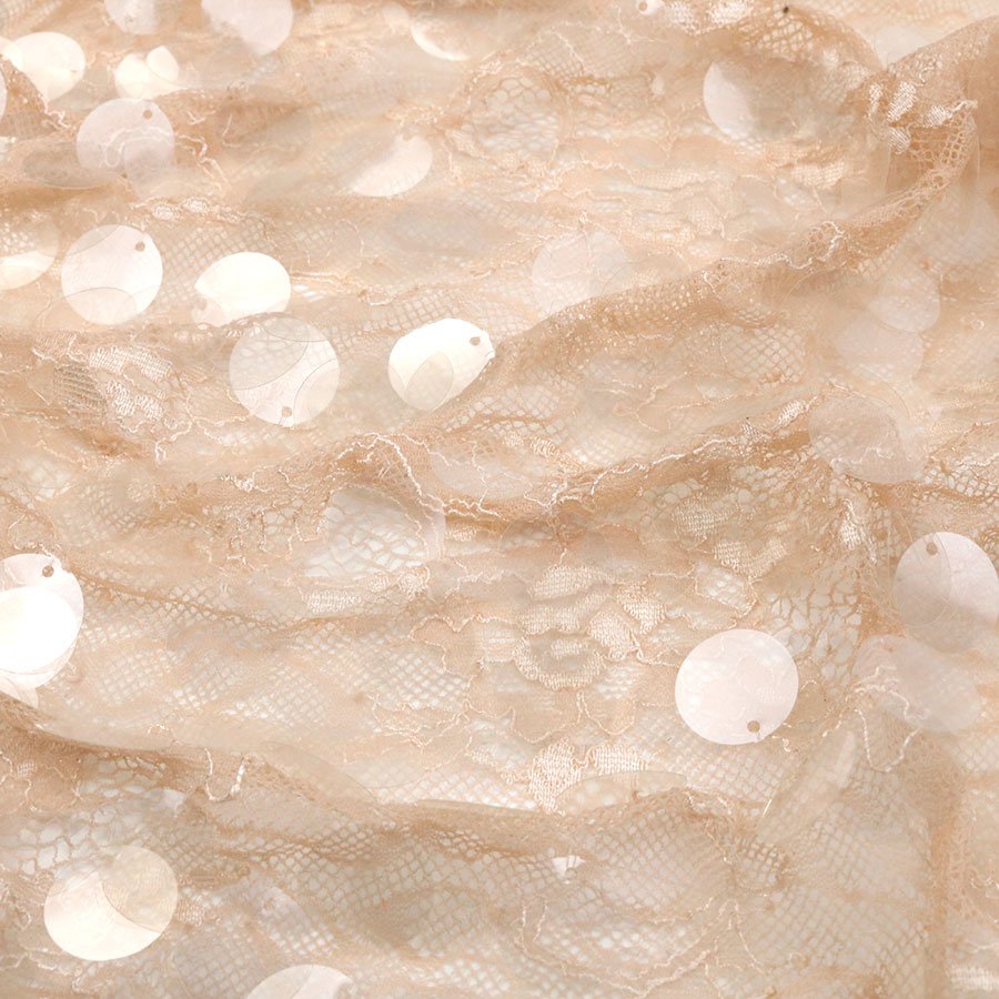 Light 18mm Large Spangle Embroidery Nylon Lace Ground Transparent Sequin Fabric for Wedding Dress Bridal Gown