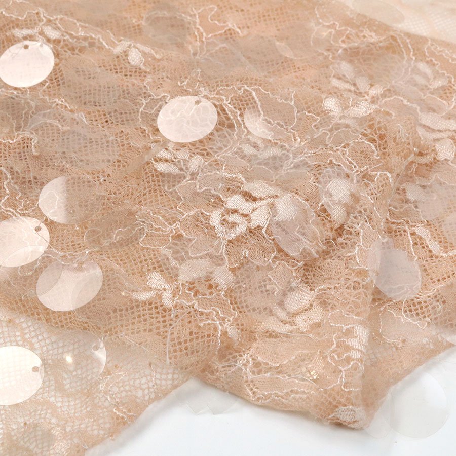 Light 18mm Large Spangle Embroidery Nylon Lace Ground Transparent Sequin Fabric for Wedding Dress Bridal Gown