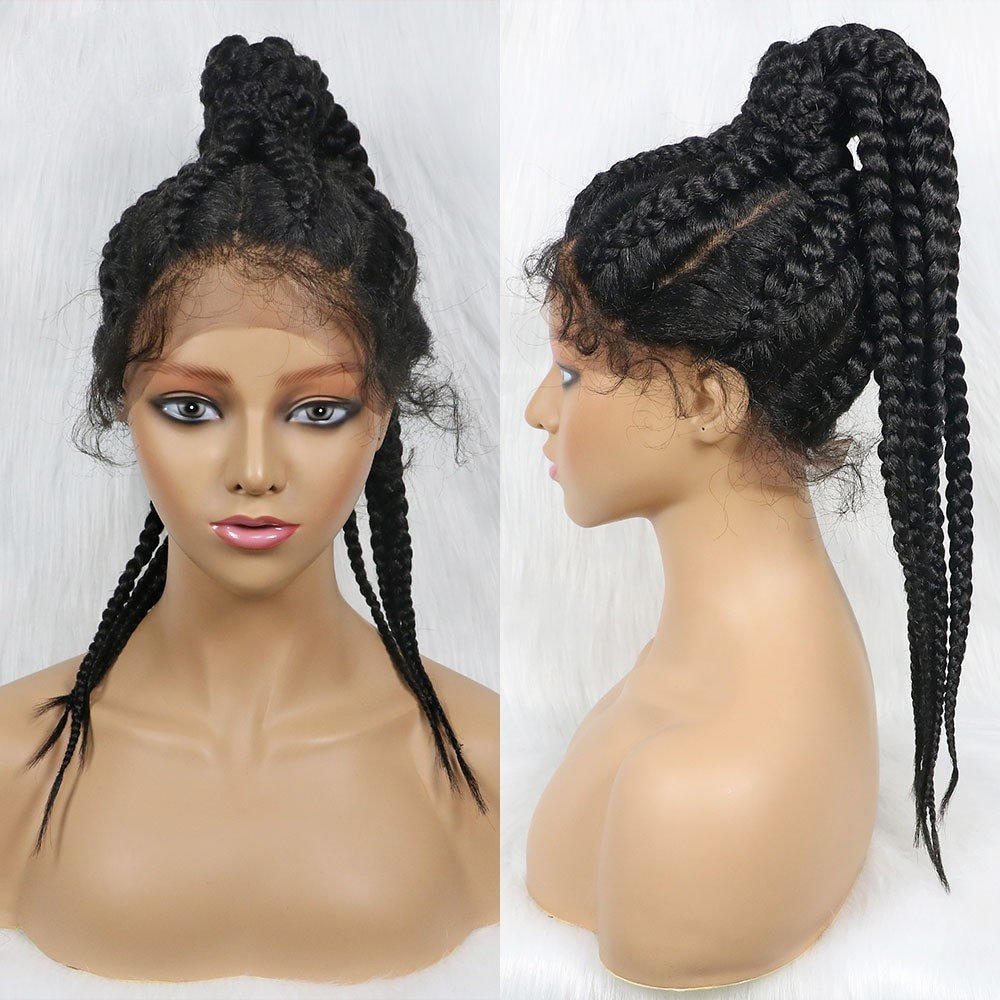 Jennifer Wholesale New 8 Parts Braids Ponytail Wigs Corn Row Box Synthetic Lace Front Wigs Soft Knotless Fiber Hair Braid Wigs