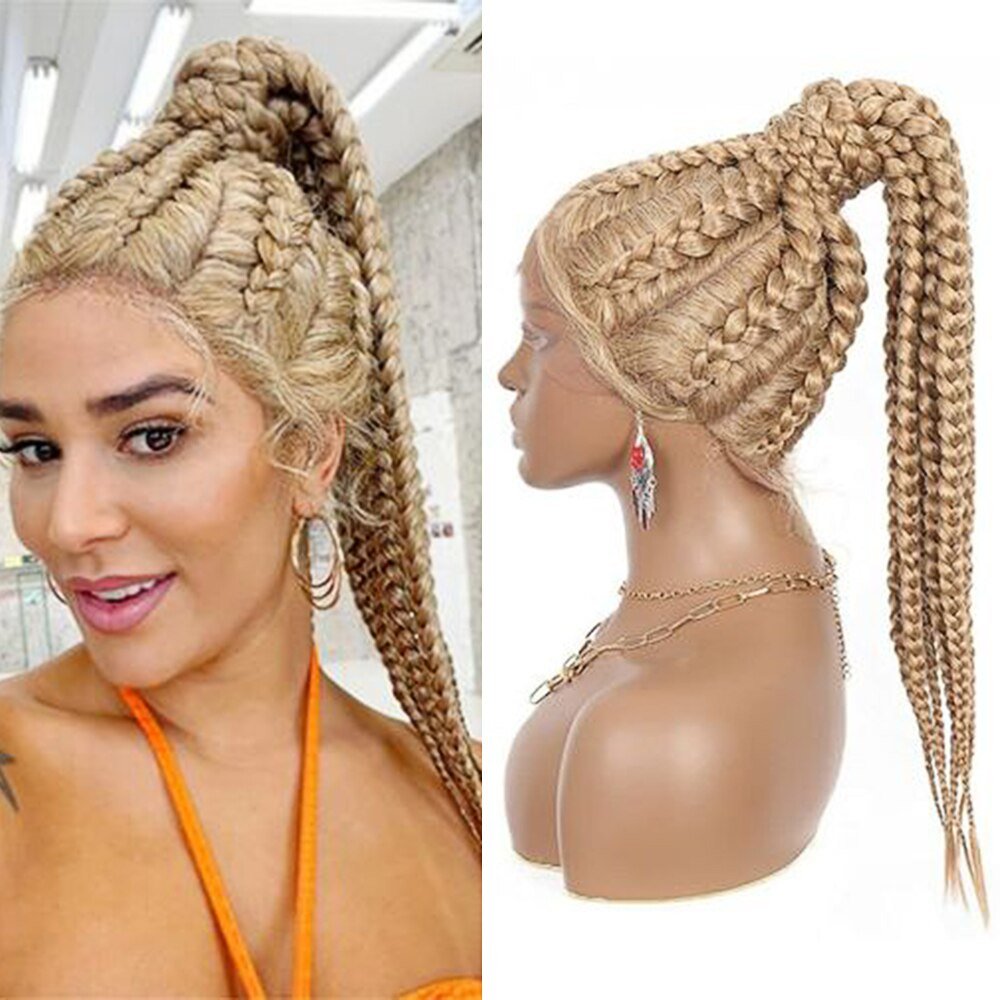 Jennifer Wholesale New 8 Parts Braids Ponytail Wigs Corn Row Box Synthetic Lace Front Wigs Soft Knotless Fiber Hair Braid Wigs