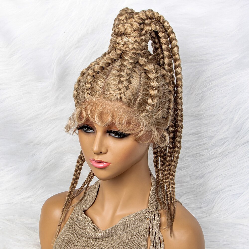 Jennifer Wholesale New 8 Parts Braids Ponytail Wigs Corn Row Box Synthetic Lace Front Wigs Soft Knotless Fiber Hair Braid Wigs