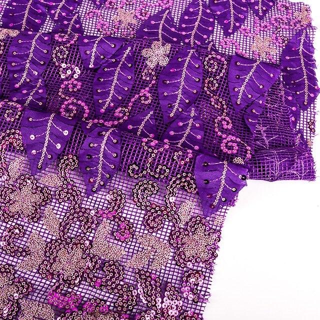 2023 hot sales New design mesh sequin embroidery lace trimming embroidery 3d lace fabric for cloth clothing accessories