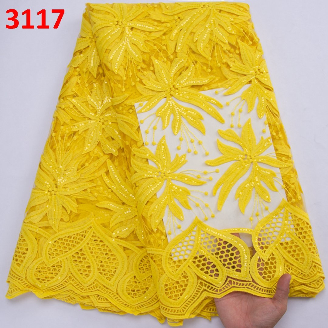 3117 Green African Lace Fabric Nigerian Fabric 5 Yards High Quality French Mesh Lace with Sequins for Party Bridal Wedding Dress