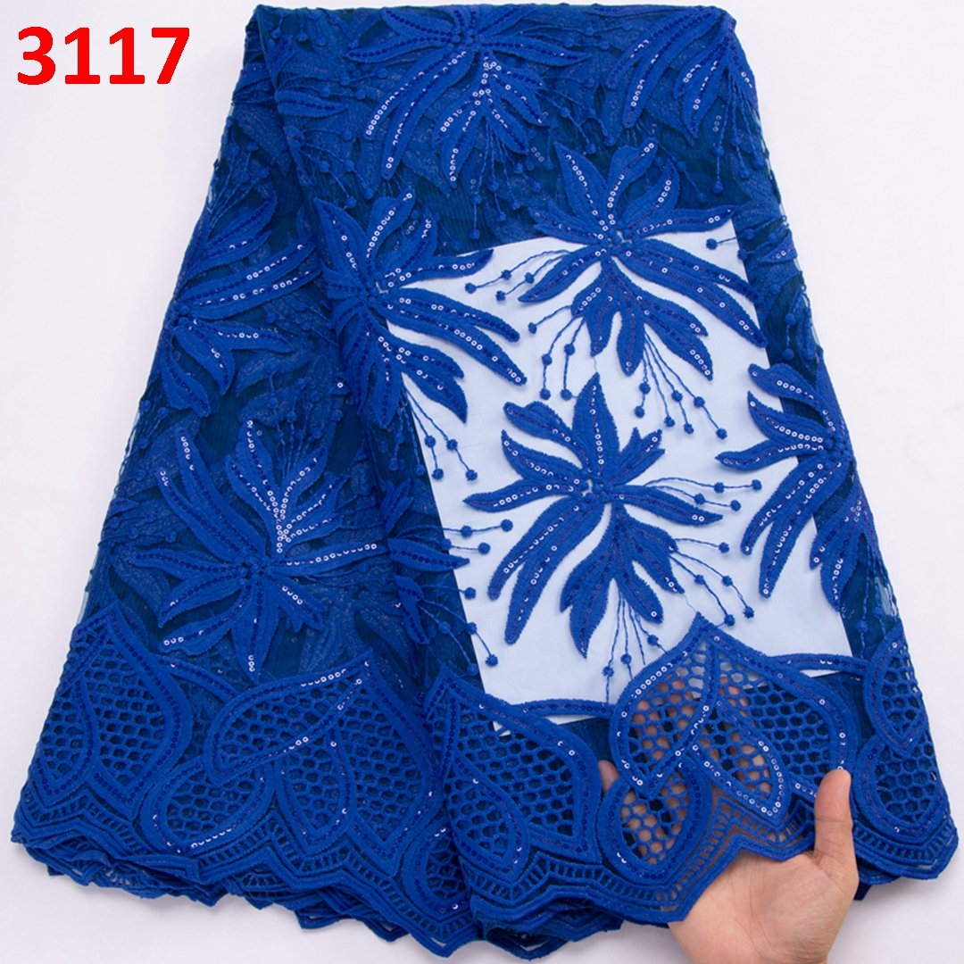 3117 Green African Lace Fabric Nigerian Fabric 5 Yards High Quality French Mesh Lace with Sequins for Party Bridal Wedding Dress