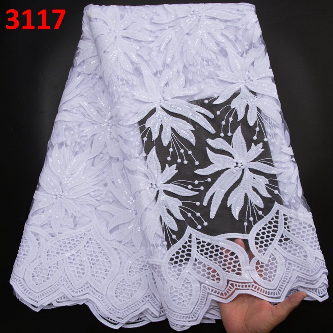 3117 Green African Lace Fabric Nigerian Fabric 5 Yards High Quality French Mesh Lace with Sequins for Party Bridal Wedding Dress