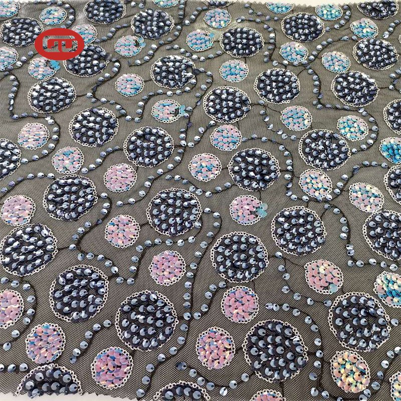 2021 China high quality tulle lace with sequin embroidery fabric