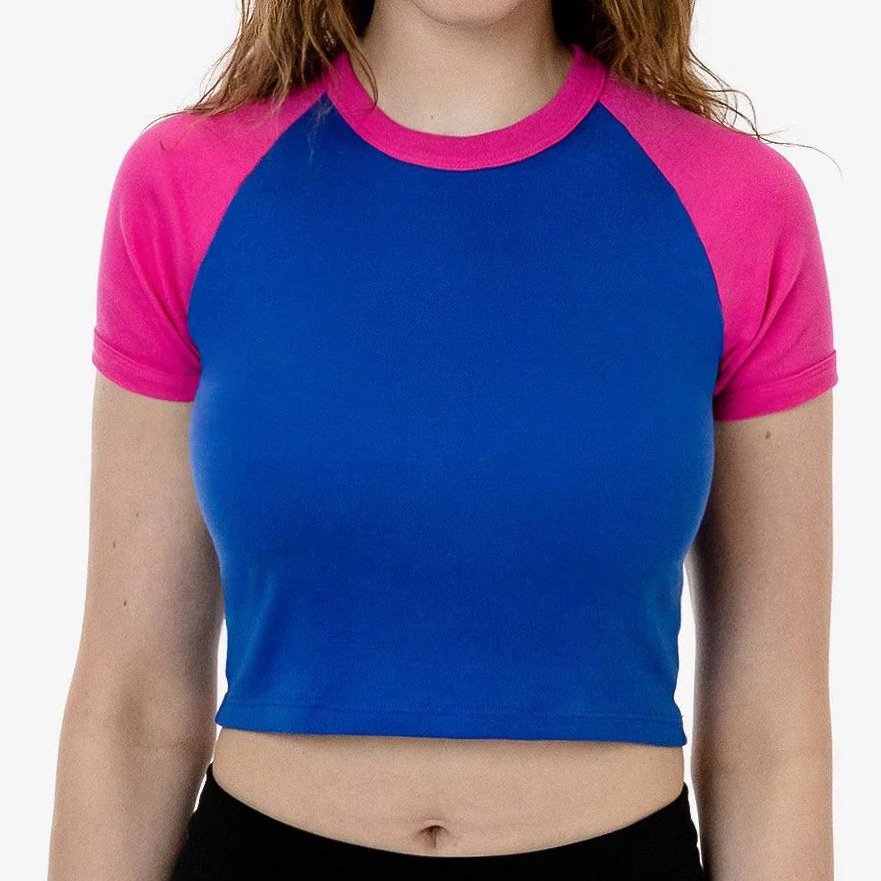 Custom Logo Summer Sexy Short Sleeve Crew Neck Slim Fit Ribbed Crop Top Women T-Shirt Raglan T Shirt Women