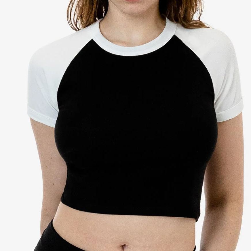 Custom Logo Summer Sexy Short Sleeve Crew Neck Slim Fit Ribbed Crop Top Women T-Shirt Raglan T Shirt Women