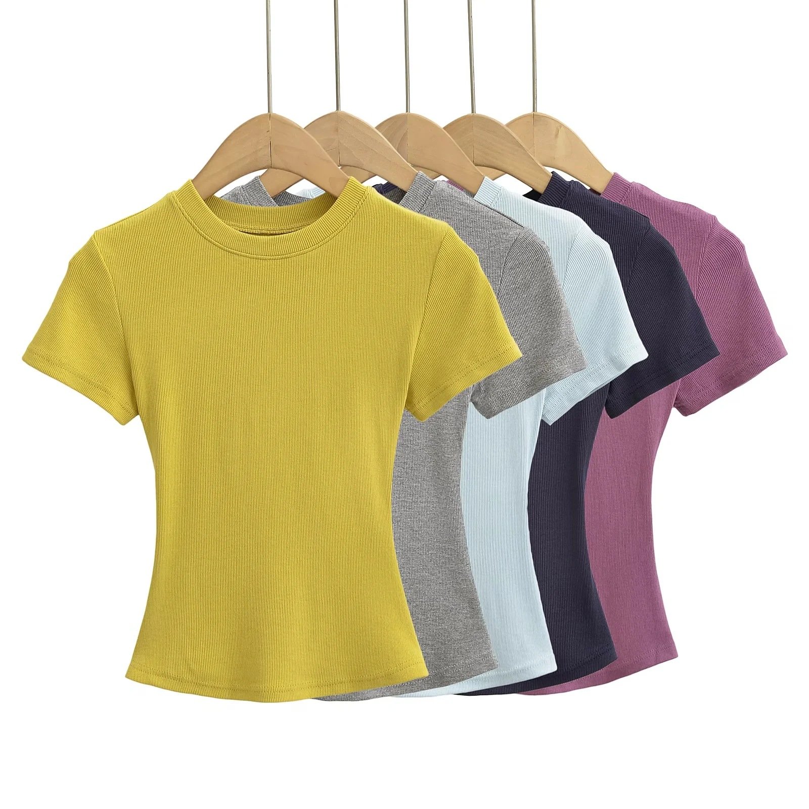 High Quality Custom Cotton T-shirt for Lady's Woman Women's Sexy Round Neck with Skims Solid Basic Rib Tops white black blank