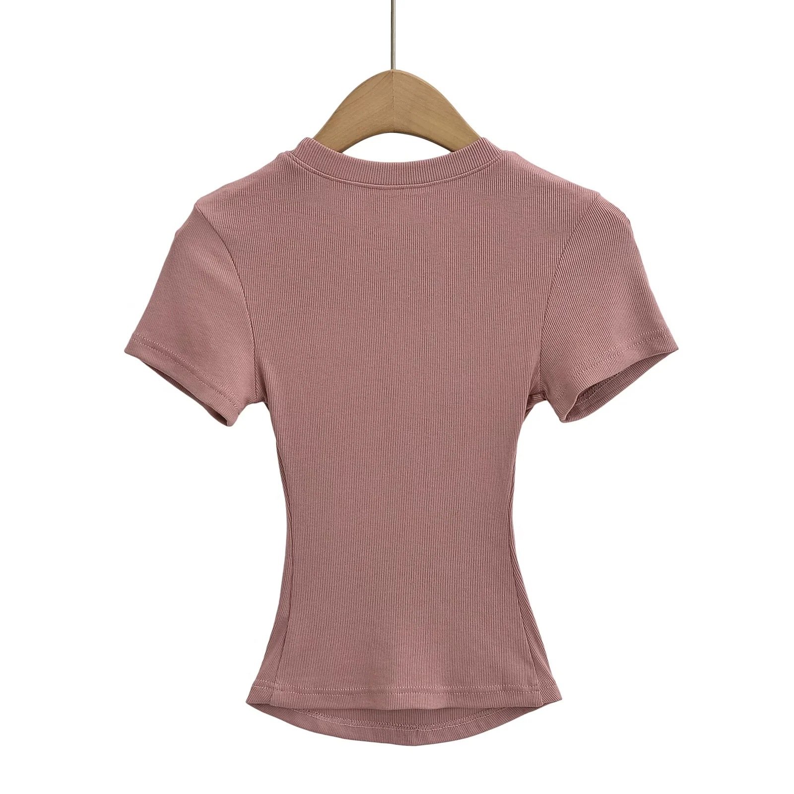 High Quality Custom Cotton T-shirt for Lady's Woman Women's Sexy Round Neck with Skims Solid Basic Rib Tops white black blank