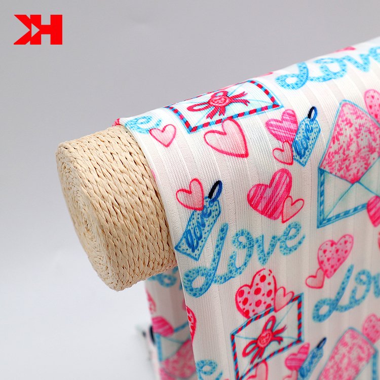 Kahn wholesale custom printing 97 polyester 3 spandex polyester elastane fabric rib knit material