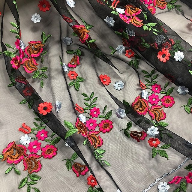 HA-13554 New fashionable flower custom color tulle mesh embroidered fabrics