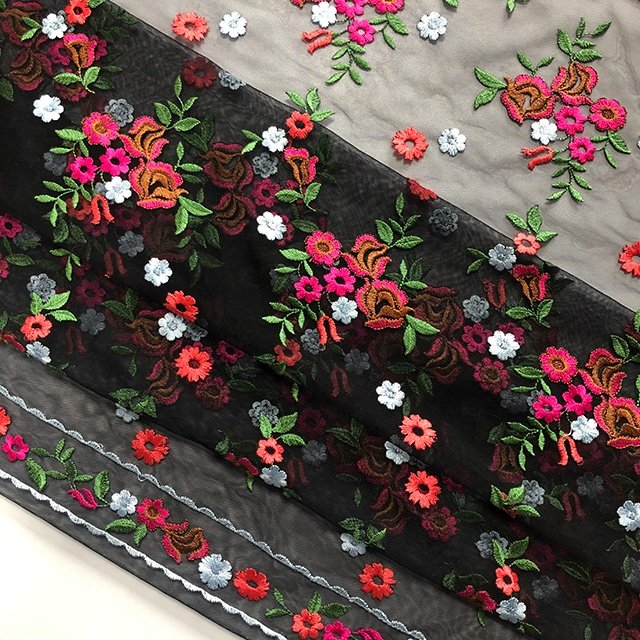 HA-13554 New fashionable flower custom color tulle mesh embroidered fabrics
