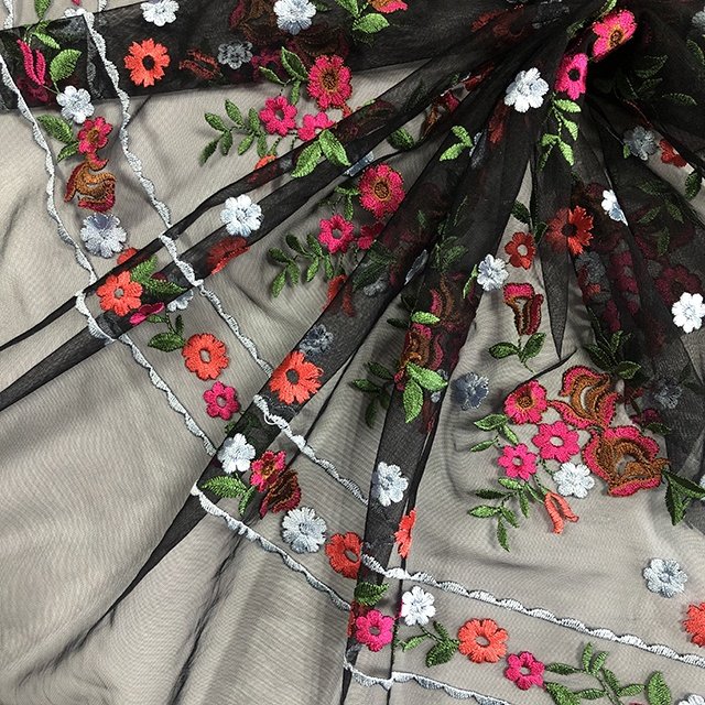 HA-13554 New fashionable flower custom color tulle mesh embroidered fabrics