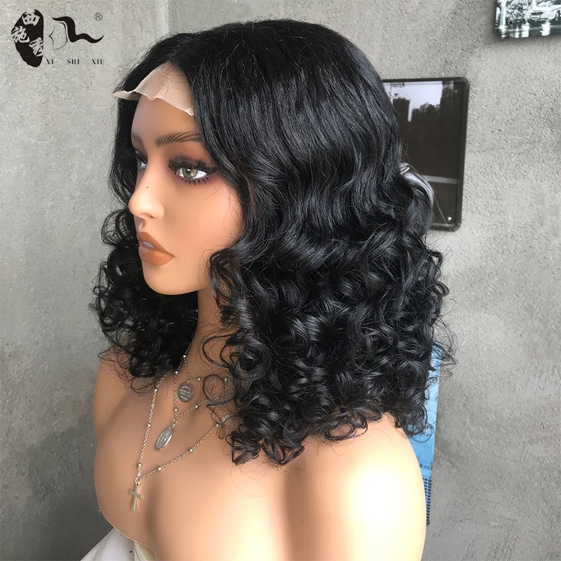 Human Hair Mixed Synthetic Lace Wig Deep Body Wave Hair Wigs with 4*4*1 Lace Closure Middle Part 20 Inches Wholesale