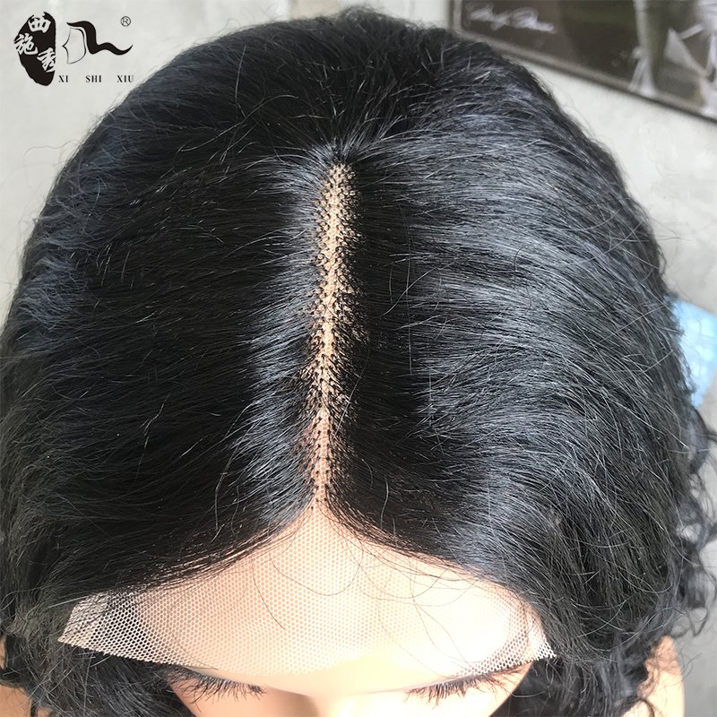 Human Hair Mixed Synthetic Lace Wig Deep Body Wave Hair Wigs with 4*4*1 Lace Closure Middle Part 20 Inches Wholesale