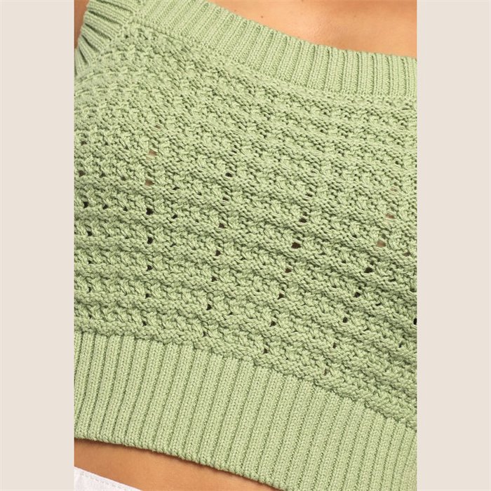 Wholesale Custom Knit Light Green Sleeveless Crop Top Tank Ribbed Hem Ladies Tank Top