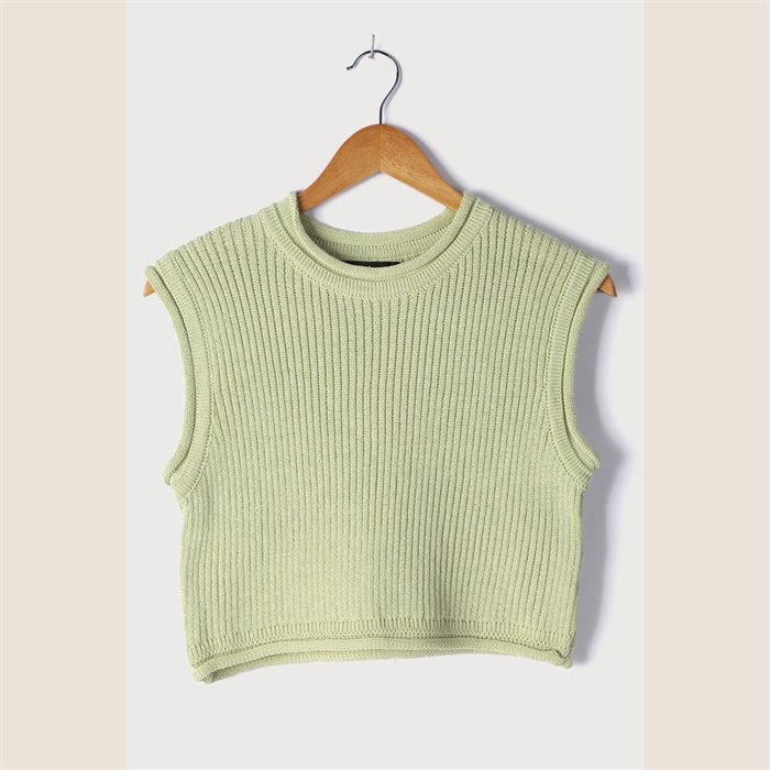 Wholesale Custom Knit Light Green Sleeveless Crop Top Tank Ribbed Hem Ladies Tank Top