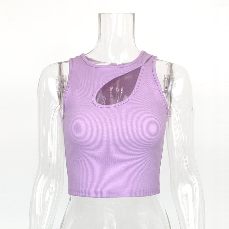 New summer ribbed hollow out casual sleeveless knit slim vest sexy crop top women's tank tops