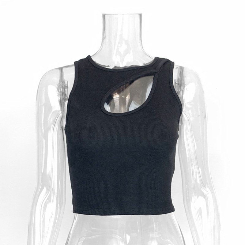 New summer ribbed hollow out casual sleeveless knit slim vest sexy crop top women's tank tops