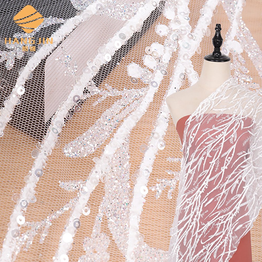 glitter tulle mesh with sequins bridal lace fabric for veils wedding dress white wedding fabric 3D glitter foam tulle lace