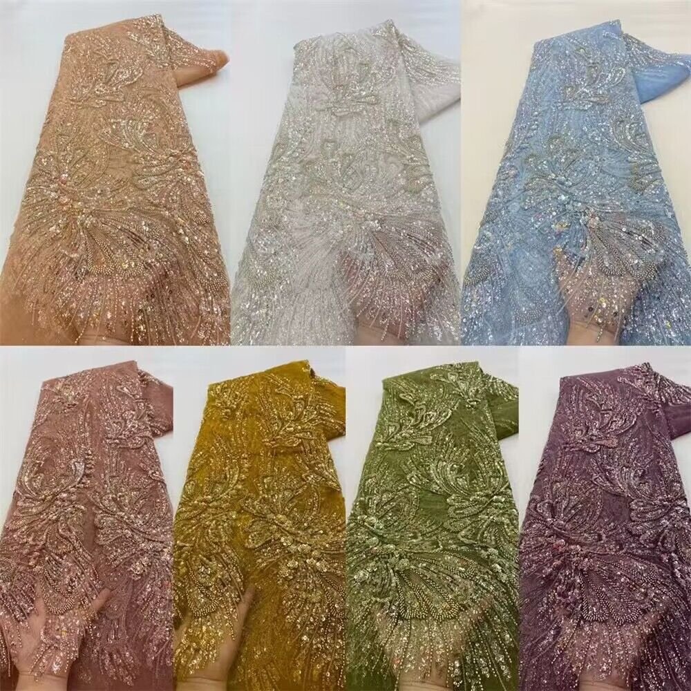 golden supplier sequins embroidery fabric for party dress, high-end wedding lace fabric for party/
