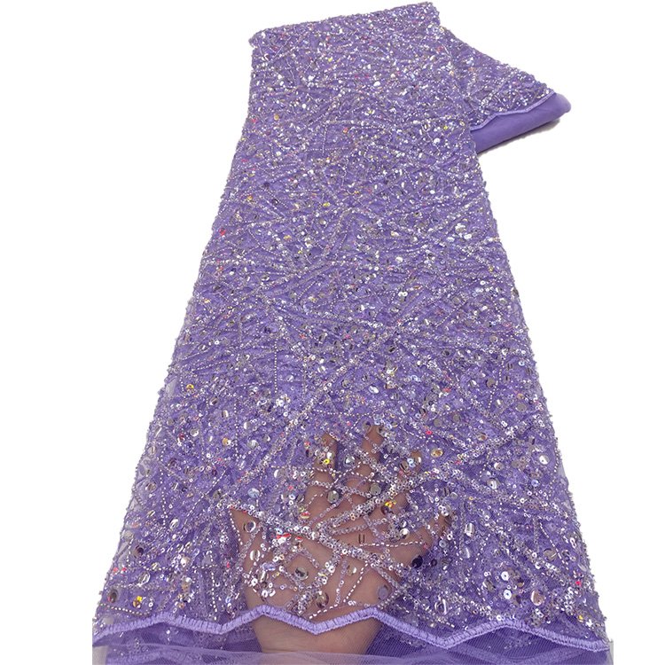 Luxury Wedding Dress Fabric Perlage Sequins Embroidery Lace Glitter Beaded And Sequenced Lace Fabrics