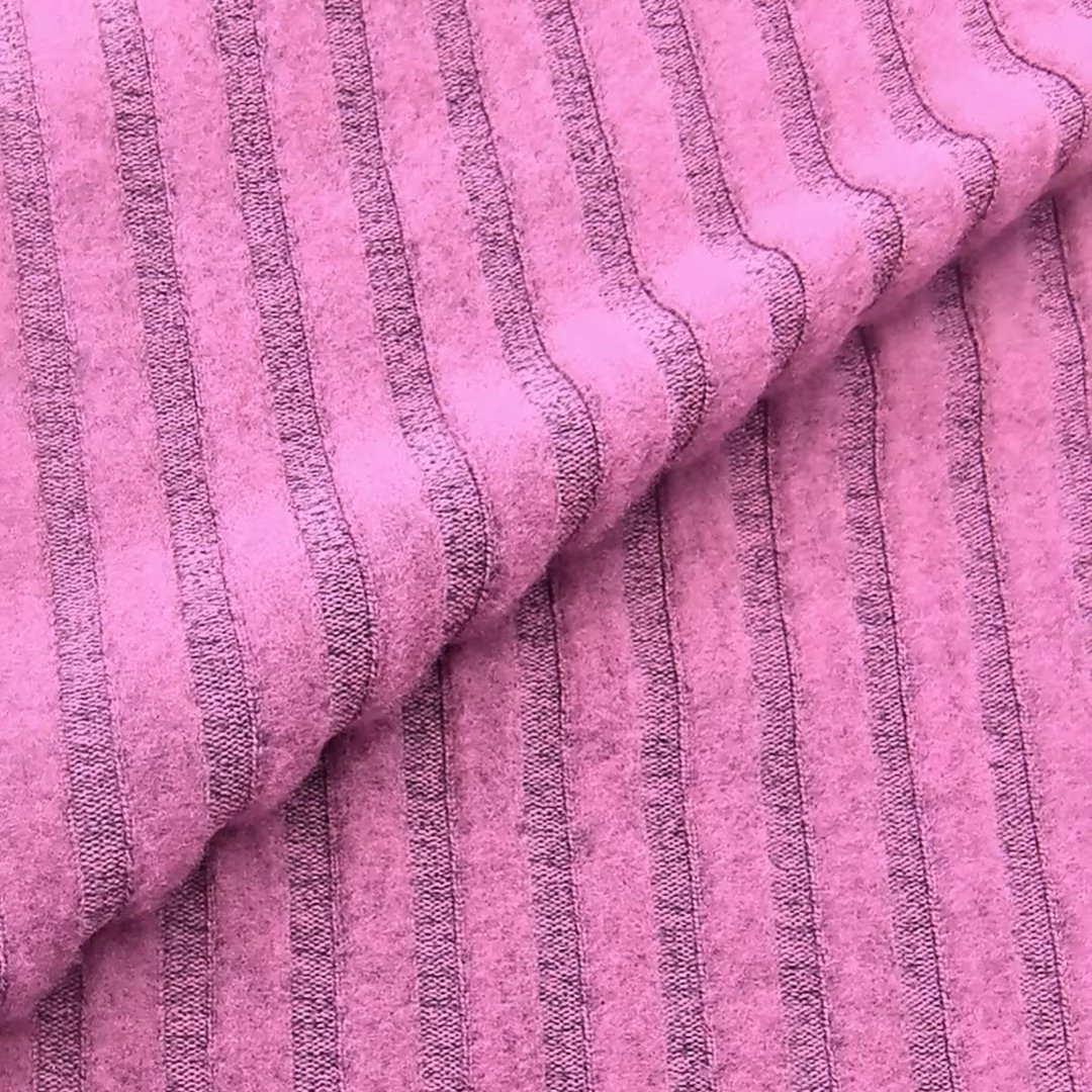 Custom Lightweight Breathable Polyester Spandex Brushed Wide Rib Knit Fabric Rolls For Apparel