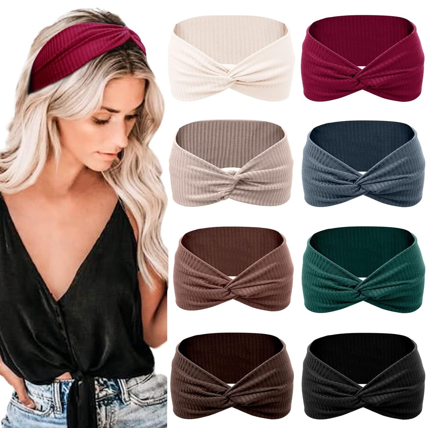 Solid Color Soft Elastic Stretchy Hair Band Sport Yoga Women Wide Twist Knotted Cross Knit Ribbed Headband