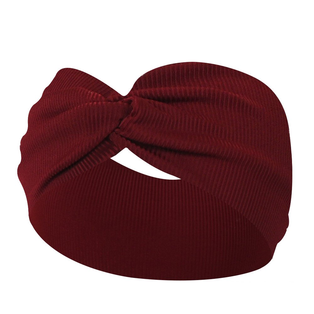 Solid Color Soft Elastic Stretchy Hair Band Sport Yoga Women Wide Twist Knotted Cross Knit Ribbed Headband
