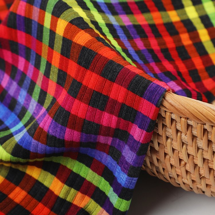 Professional custom colorful lines plaid rib jersey 95 bamboo 5 spandex fabric