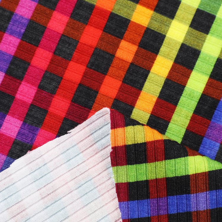 Professional custom colorful lines plaid rib jersey 95 bamboo 5 spandex fabric
