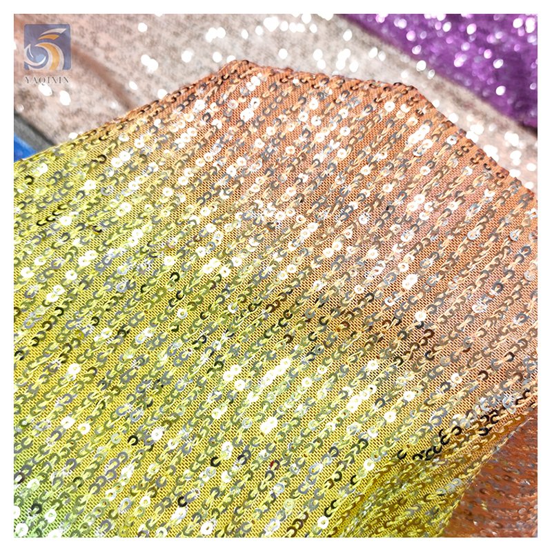Latest 2024 Digital Print Rainbow Gradient Ombre Sequin Fabric Mesh Stripe Embroidery Glitter Sequin Fabric