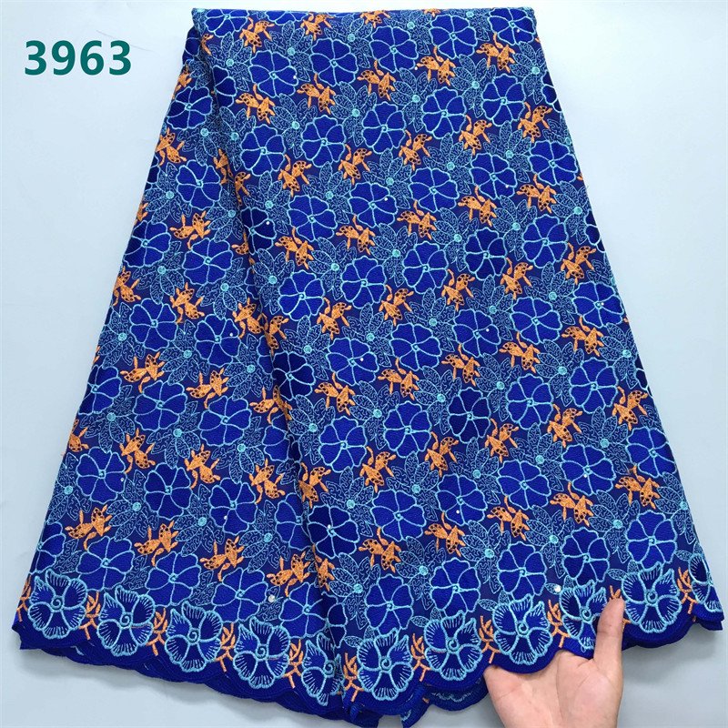 Nigerian Cotton Lace Fabric Swiss Voile Lace 2024 High Quality African Stones Cotton for Women Wedding Dresses 3963