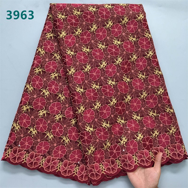 Nigerian Cotton Lace Fabric Swiss Voile Lace 2024 High Quality African Stones Cotton for Women Wedding Dresses 3963